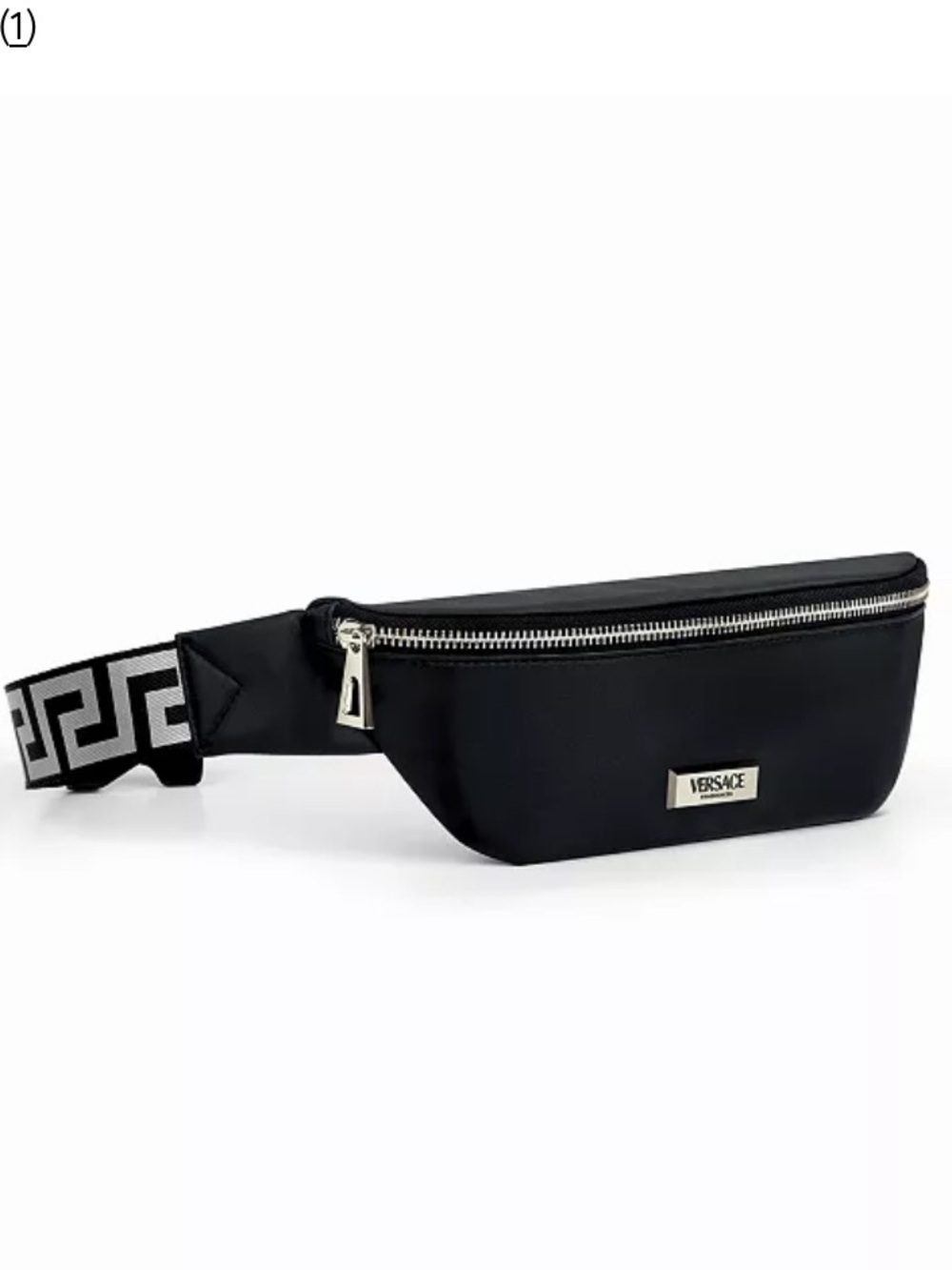 Versace Black Belt Bag with Greek Key Strap